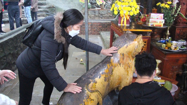 Du khách thi nhau xoa đầu tượng "thần hổ" ở chùa Hương, cầu mong bách bệnh tiêu tan
