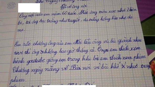 Làm văn tả ông nội, học sinh lớp 2 vô tình tiết lộ 'thói xấu' hằng ngày của ông