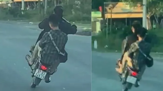 Clip hai thanh niên đi xe máy bốc đầu, đánh võng trên Quốc lộ 1A