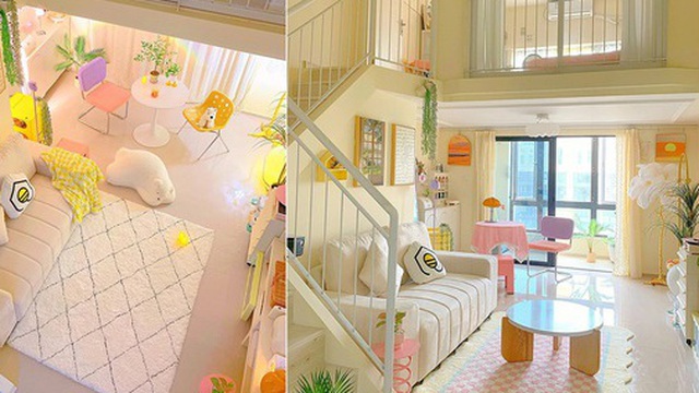 Căn hộ 59m2 sở hữu gác lửng và có cách bố trí nội thất rất xinh