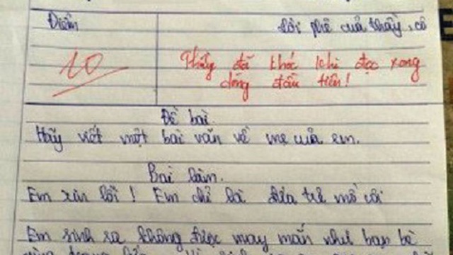 bài văn xúc động: Bài văn tả mẹ đạt điểm 10 khiến thầy giáo phải bật ...