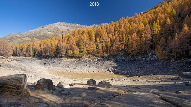 Hồ nước nổi tiếng ở độ cao 2.000m trên dãy Alps bỗng nhiên cạn trơ đáy