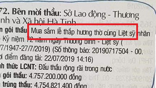 Cục Người có công lên tiếng về gói thầu gần 5 tỷ mua lễ thắp hương liệt sĩ của Hà Tĩnh