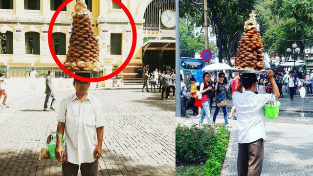 Người đàn ông đội chồng bánh lạ dạo quanh nhà thờ Đức Bà Sài Gòn và câu chuyện mưu sinh xúc động
