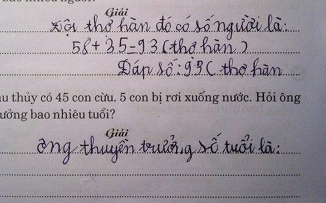 Toán lớp 2: 'Có 45 con cừu, 5 con rơi xuống nước. Hỏi thuyền trưởng bao nhiêu tuổi?', đáp án khiến tất cả bất ngờ!