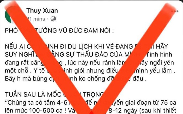 Phát hiện tài khoản đăng thông tin giả phát ngôn của PTT Vũ Đức Đam về phòng, chống Covid-19