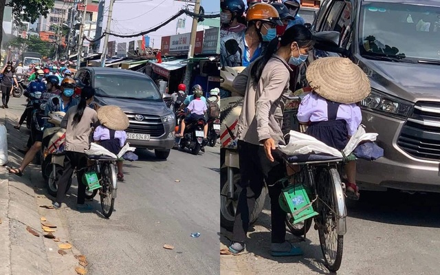 Người mẹ nghèo chở con gái đến trường, thứ cô bé đội trên đầu khiến tất cả lặng người