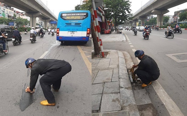 Lỡ đổ dầu ra đường, người đàn ông lớn tuổi cặm cụi ngồi lau khiến dân mạng nhấn like "rần rần"