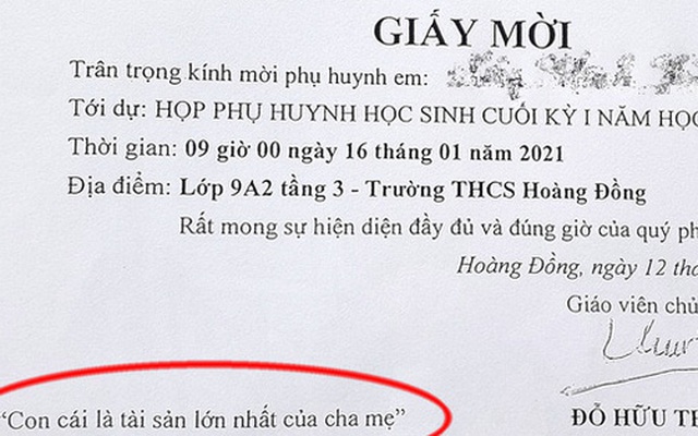 'Tác giả' giấy mời 'Con cái là tài sản lớn nhất của cha mẹ' bị nhắc nhở