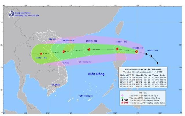 Bão Kompasu giật cấp 11, dự kiến vào Biển Đông trong 24 giờ tới