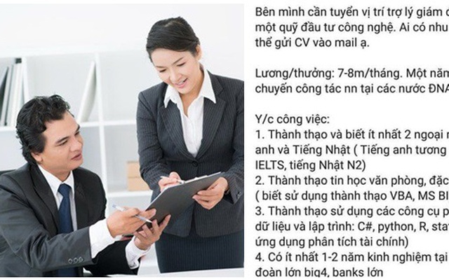 Tuyển trợ lý giám đốc biết 2 ngoại ngữ lương 7 triệu, dân mạng mỉa mai: Thà làm công nhân