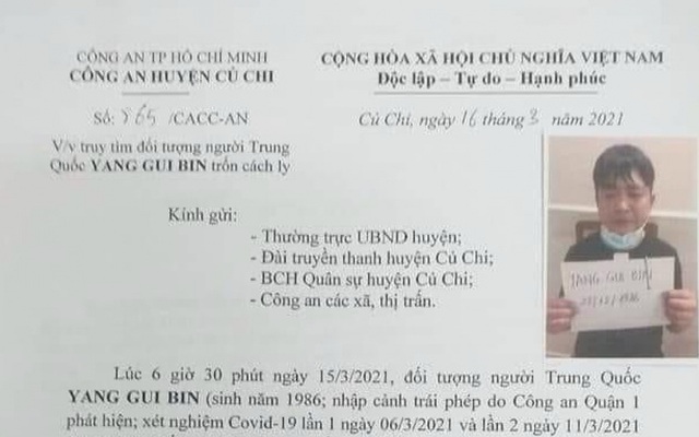 Truy tìm người Trung Quốc trốn cách ly tại TP HCM