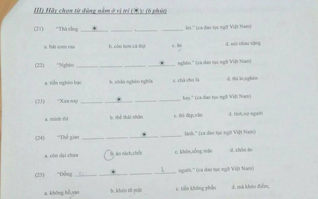 Bài kiểm tra tiếng Việt cho người nước ngoài toàn ca dao tục ngữ, dân bản địa cũng tiền đình vì khó