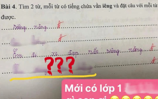 Bài tập Tiếng Việt lớp 1 đặt câu có vần 'iêng', cô giáo đọc xong hạn hán lời, chịu thua với độ điệu của học trò