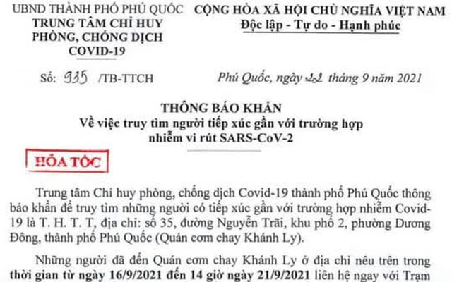 Phú Quốc khẩn cấp tìm người tiếp xúc gần ca mắc Covid-19 tại quán cơm chay