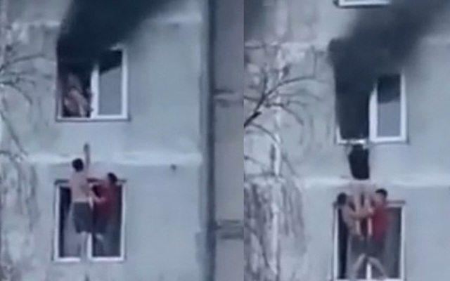 Clip: Hai thanh niên dũng cảm trèo lên tầng 9 tòa nhà đang cháy để giải cứu cô gái kẹt trong biển khói