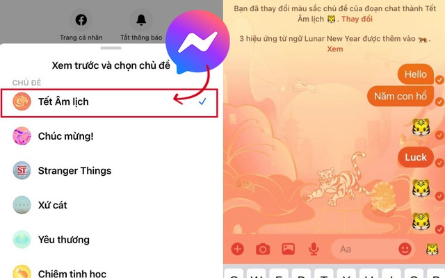 Messenger vừa update thêm theme "hổ vàng" cho năm nay, check xem tài khoản của bạn đã có chưa?