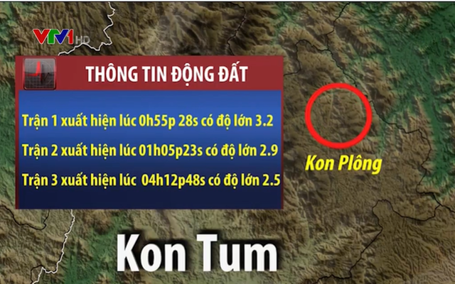 Rạng sáng 21/4, Kon Tum lại xảy ra liên tiếp 3 trận động đất