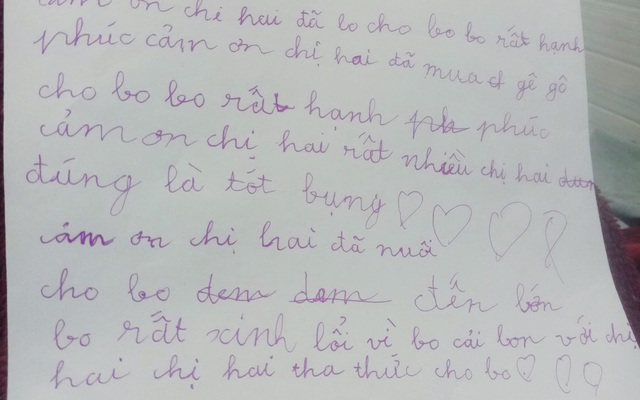 Bức thư cảm ơn chị của cậu bé lớp 1, sai chính tả quá nửa, ngôn từ lộn xộn nhưng đáng yêu