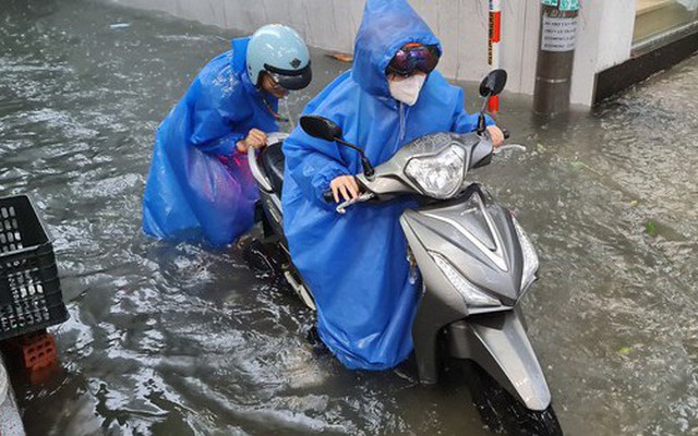 Giao thông rối loạn, ô tô 'bơi' giữa phố do mưa lớn, Đà Nẵng cho học sinh nghỉ học