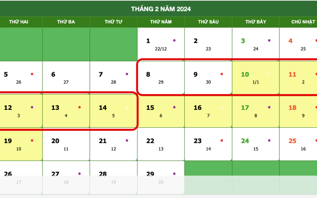 Dự kiến lịch nghỉ Tết Nguyên đán 2024 là 7 ngày