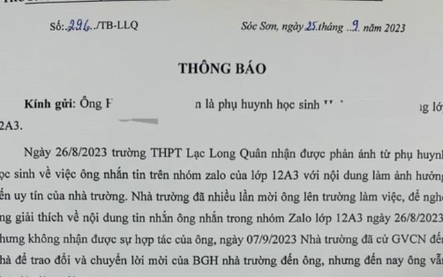 Bố phản ánh về thu chi, con bị nhà trường "từ chối giáo dục", "phải nghỉ học"