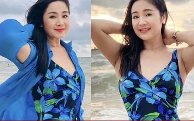 NSND Thu Hà tuổi 54 tự tin diện áo tắm khoe vóc dáng 'đồng hồ cát'
