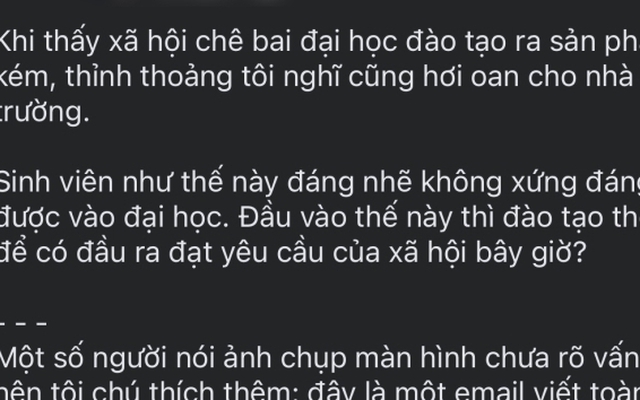 Nam giảng viên gây tranh cãi vì đăng bài chê sinh viên "không xứng đáng vào đại học"