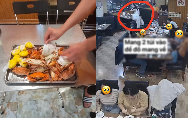 Ăn buffet hải sản Hà Nội, đôi nam nữ lén lút đút túi 4kg mang về, bị camera tố cáo