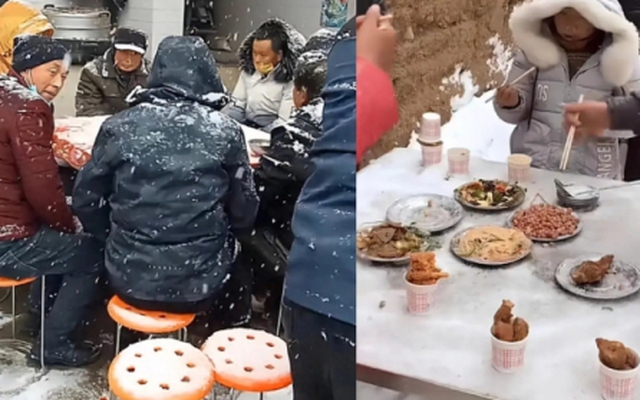 Độc lạ cảnh "bữa tiệc dưới tuyết, khách ngồi co ro ăn thịt cá đóng băng nguội lạnh": Dân mạng chê bai, người trong cuộc hé lộ sự thật