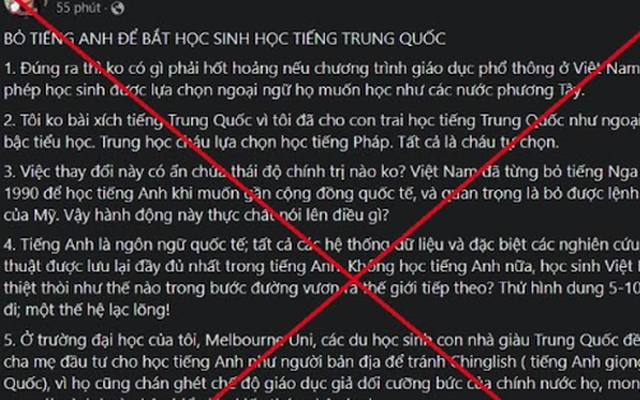 Bộ GD-ĐT đề nghị điều tra, xử lý hành vi xuyên tạc việc phê duyệt SGK tiếng Trung Quốc