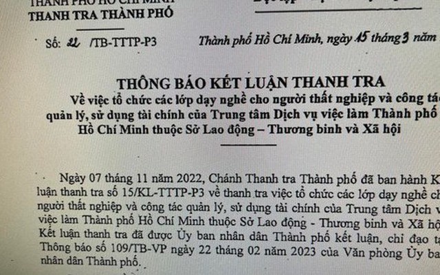 Kết luận vụ việc tại Trung tâm Dịch vụ việc làm TP HCM