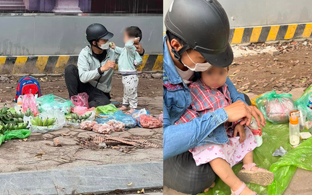 Sự thật tấm hình bố và con trai 2 tuổi bán rau ở vỉa hè Hà Nội và hành động đẹp của cô gái qua đường