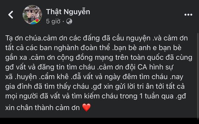 Phú Thọ: Đã tìm thấy cháu gái lớp 8 sau 1 tuần mất tích