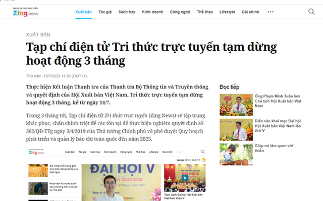 Tạp chí điện tử Tri thức trực tuyến tạm dừng 3 tháng