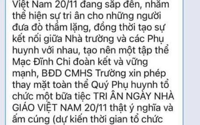 Phụ huynh vận động tổ chức gặp mặt tri ân ngày 20-11, trường ra thông báo khẩn