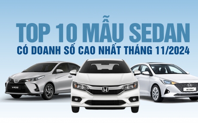 Top 10 mẫu sedan có doanh số cao nhất tháng 11/2024