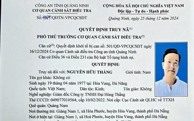 Truy nã Giám đốc Nguyễn Hữu Thắng