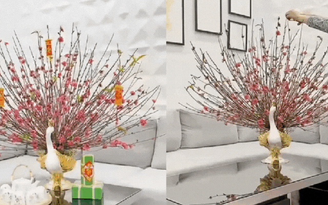 Cách cắm cành đào dăm chưng phòng khách cho 1 mùa Tết tiết kiệm mà vẫn đủ đầy, an vui