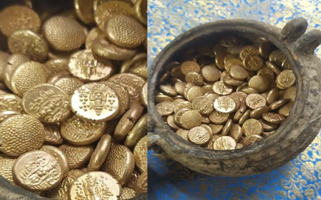 Dọn dẹp bãi đất hoang, công nhân bất ngờ tìm thấy hàng trăm vật thể bằng vàng