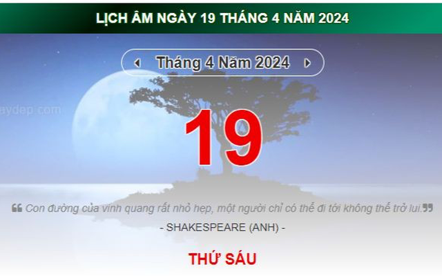 Lịch âm hôm nay - Xem lịch âm ngày 19/4