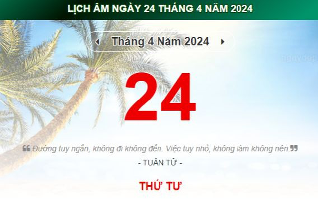 Lịch âm hôm nay - Xem lịch âm ngày 24/4