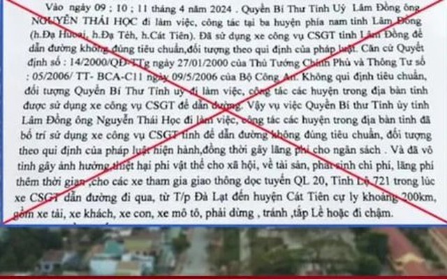 Điều tra người tung tin đồn 'CSGT dẫn đường cho Quyền Bí thư Lâm Đồng'