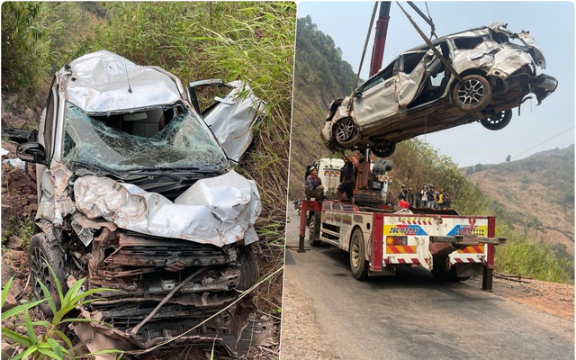 Xe ô tô bẹp dúm, biến dạng hoàn toàn sau khi lao xuống vực, gia đình 5 người sống sót thần kỳ