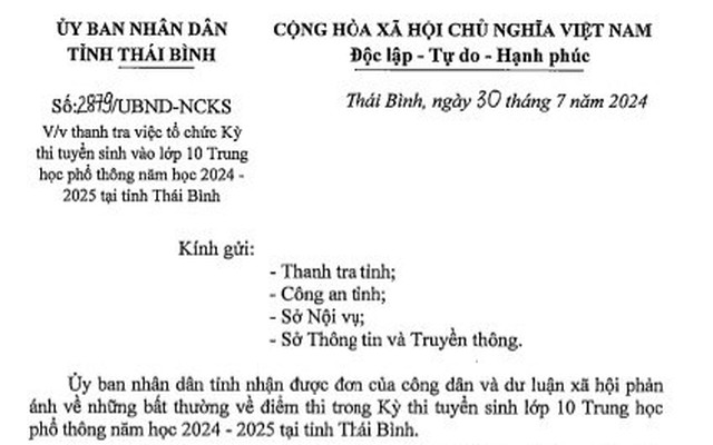 Bất thường điểm thi vào lớp 10: Xem xét tạm đình chỉ Giám đốc Sở GD-ĐT Thái Bình