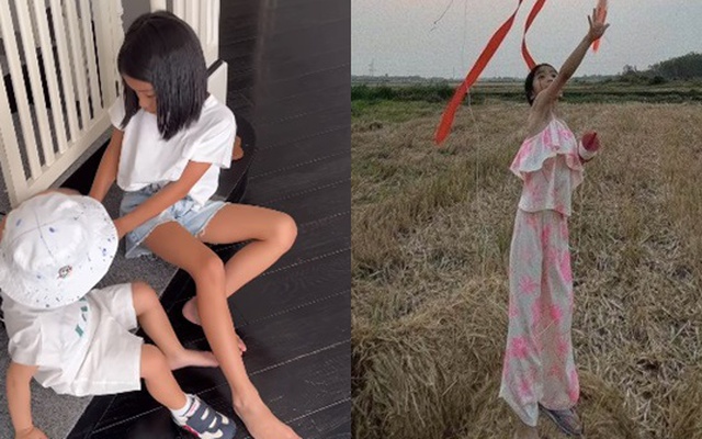 Con gái Tăng Thanh Hà mới 7 tuổi đã sở hữu đôi chân dài thượt, lại còn chăm em cực khéo