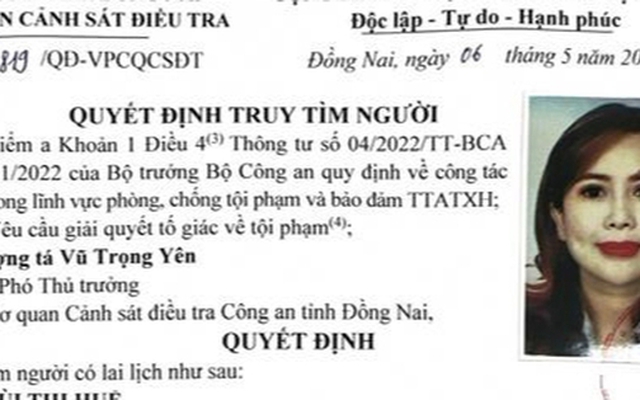 Công an tỉnh Đồng Nai kêu gọi Bùi Thị Huệ trở về Việt Nam trình diện, hợp tác điều tra