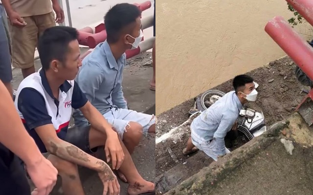 Hai thanh niên thoát chết trong vụ sập cầu Phong Châu, người và xe rơi xuống chân cầu