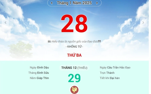 Lịch âm 28/1 - Xem lịch âm ngày 28/1