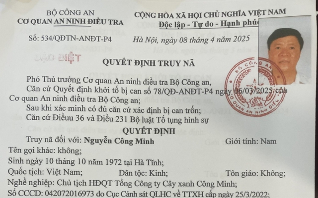 Truy nã đặc biệt Chủ tịch HĐQT Nguyễn Công Minh